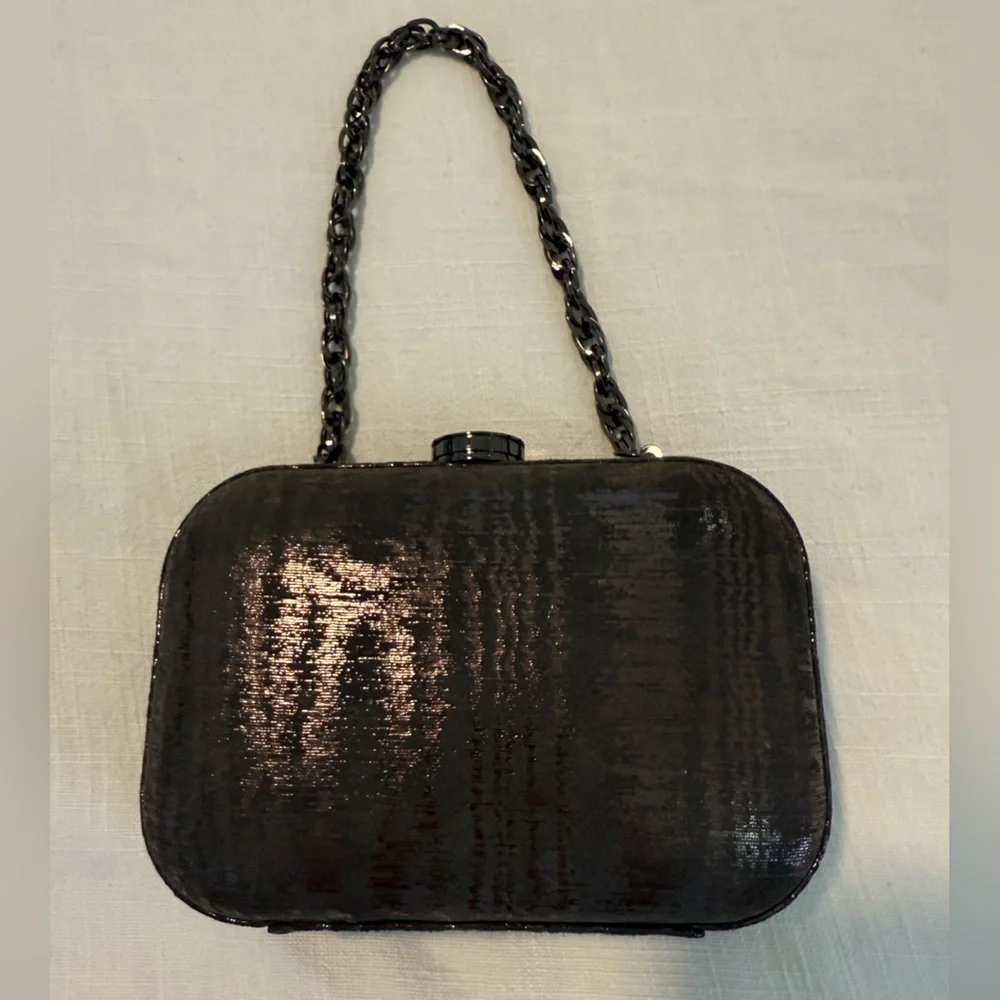 NWOT Rafe New York Minaudière Clutch Purse Graphite Embellished silver black